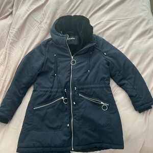 Steve Madden Dark Blue Puffer Coat with Faux Fur